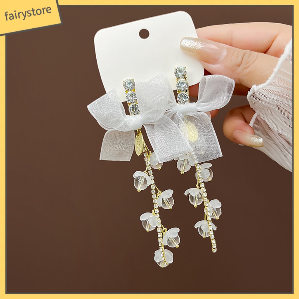 [FRO] 1 Đôi Bông Tai Hoa Tua Rua Dát Đá Giả Kim Cương Bóng Cao Không Gây Dị Ứng Ngọt Ngào Cho Nữ