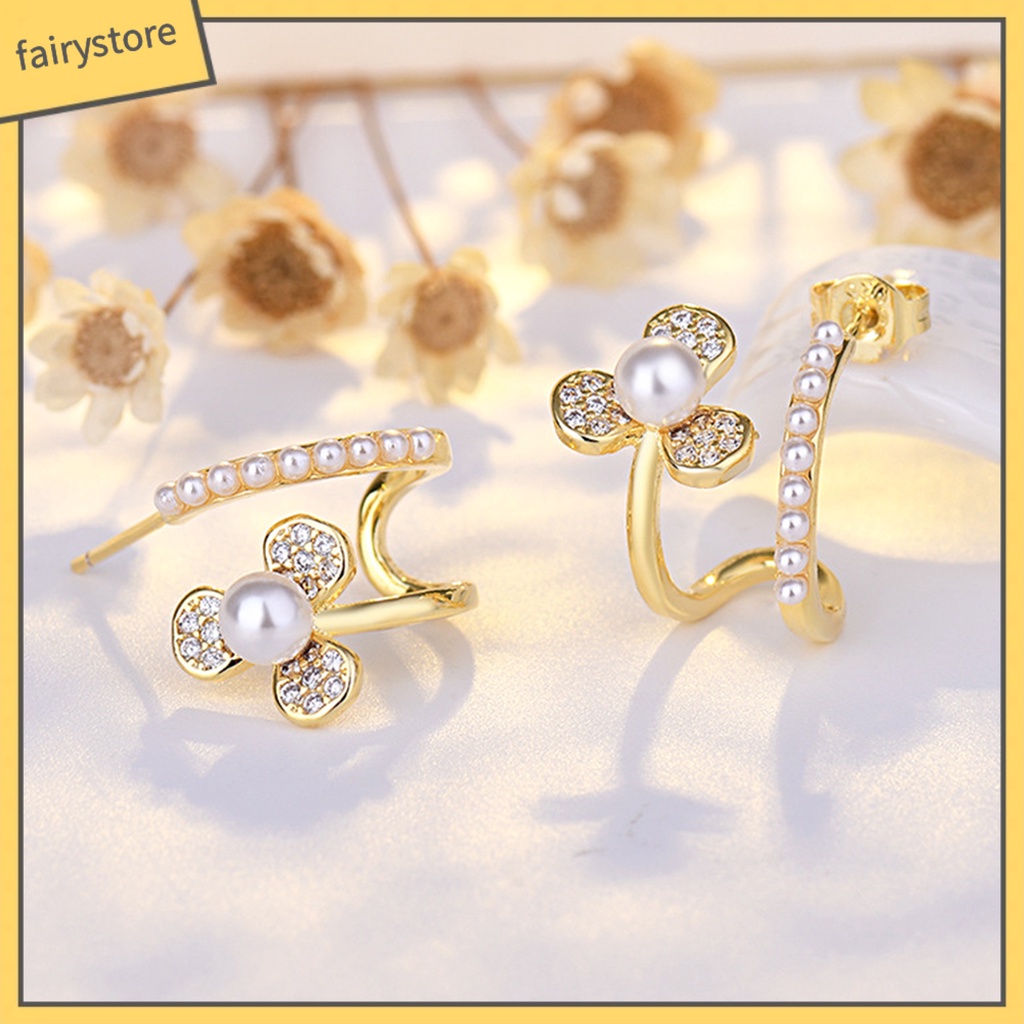 Bông Tai Hình Chữ U Đính Ngọc Trai Giả Lấp Lánh Thời Trang Cho Nữ