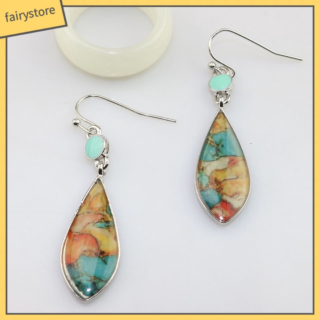 1 Đôi Bông Tai Hình Giọt Nước Mặt Kính Nhiều Màu Thời Trang