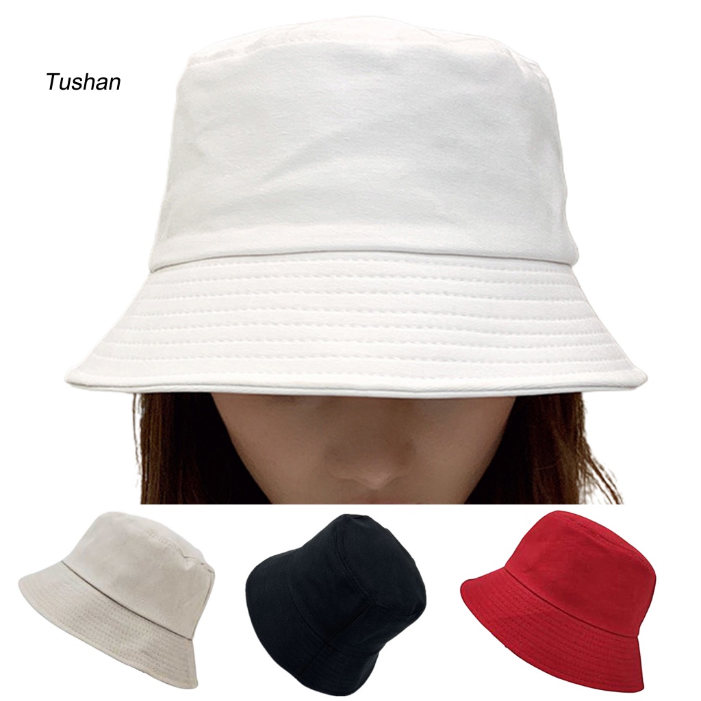 Mũ Bucket Vành Rộng Chống Tia UV Màu Trơn Thời Trang