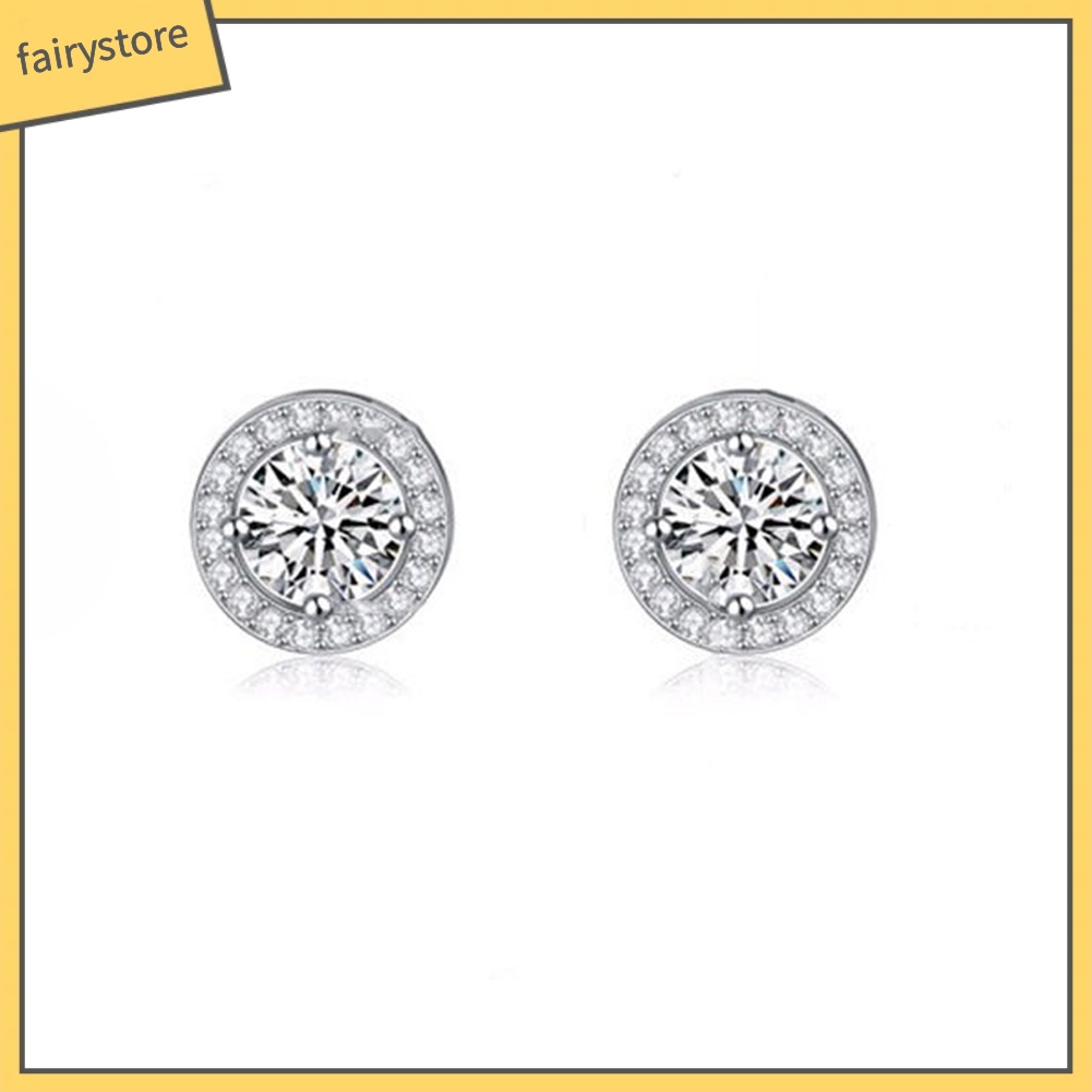 Bông Tai Tròn Đính Đá Zircon Lấp Lánh Thời Trang Dành Cho Nữ