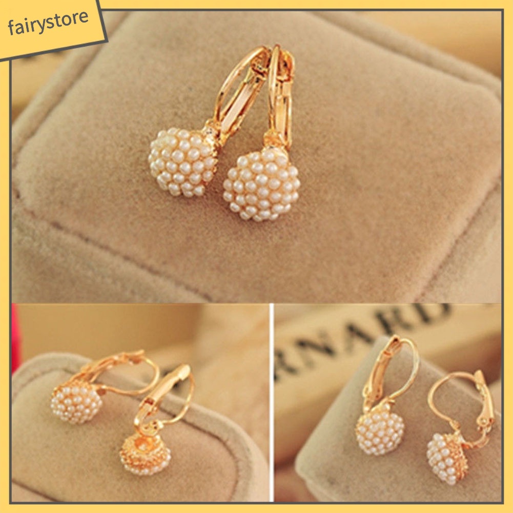 Bông Tai Tròn Đính Ngọc Trai Giả Thanh Lịch Dành Cho Nữ