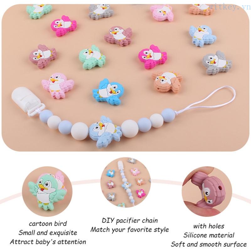 Set 3 Đồ Chơi Xỏ Hạt Silicon Hình Chú Chim Hoạt Hình Gặm Nướu Cho Bé Sơ Sinh