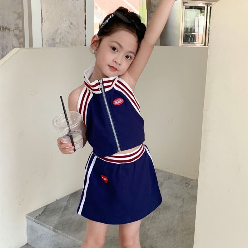 Bộ Áo Cotton Dệt Kim + Chân Váy Ngắn Phong Cách Cilantro Thời Trang Mùa Hè Cho Bé Gái