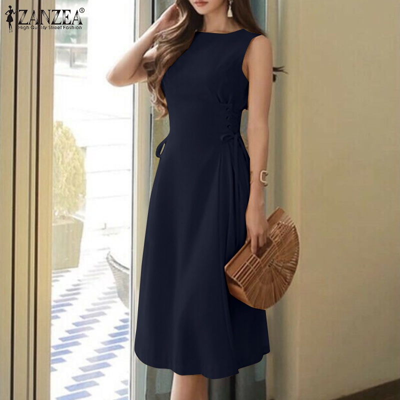 Đầm Dài Không Tay Cổ Tròn Lưng Cao Thời Trang Cho Nữ ZANZEA