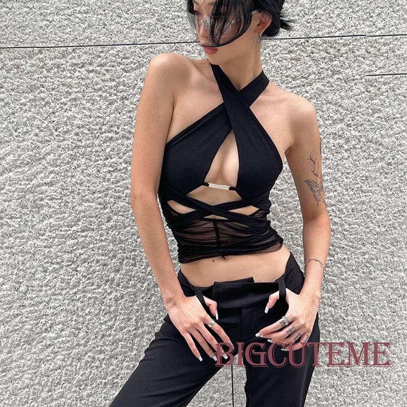 Áo Crop Top Hai Dây Chéo Hở Lưng Thời Trang Mùa Hè Dành Cho Nữ