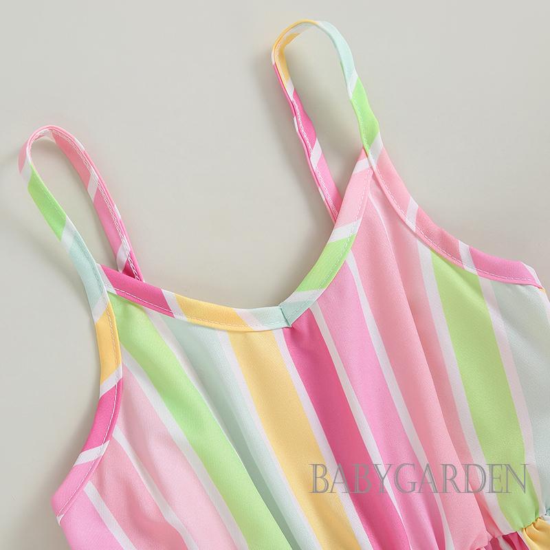 Đầm Mùa Hè Dáng Chữ A Sát Nách Họa Tiết Kẻ Sọc Cho Bé Gái 3-7 Tuổi