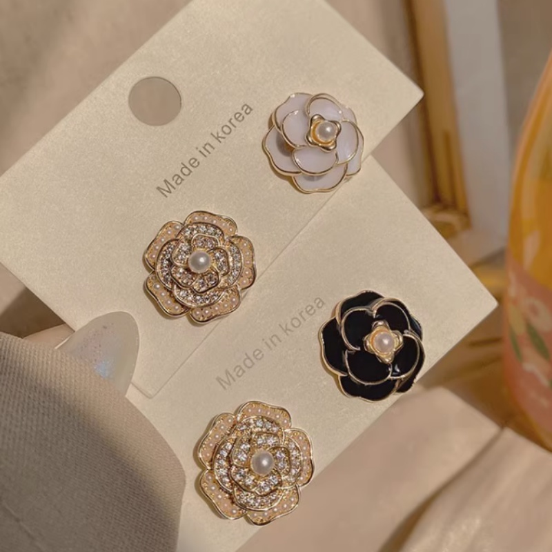 Bông Tai Mạ Bạc 925 Hình Hoa Trà Đính Ngọc Trai Sang Trọng Thời Trang Cho Nữ