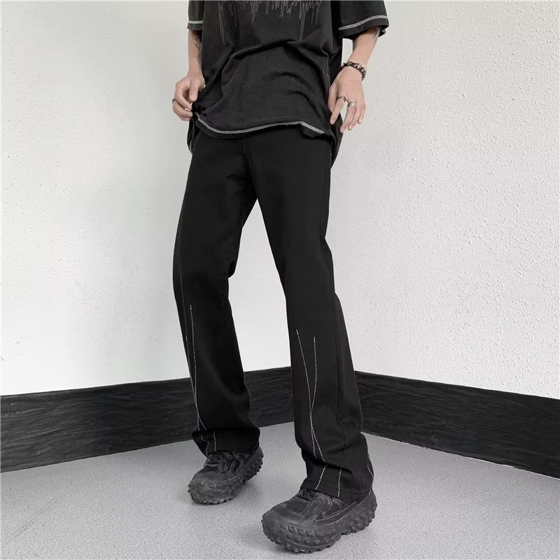 Quần Jean Dài Dáng Rộng Màu Đen Phong Cách Retro Đường Phố Cá Tính Cho Nam