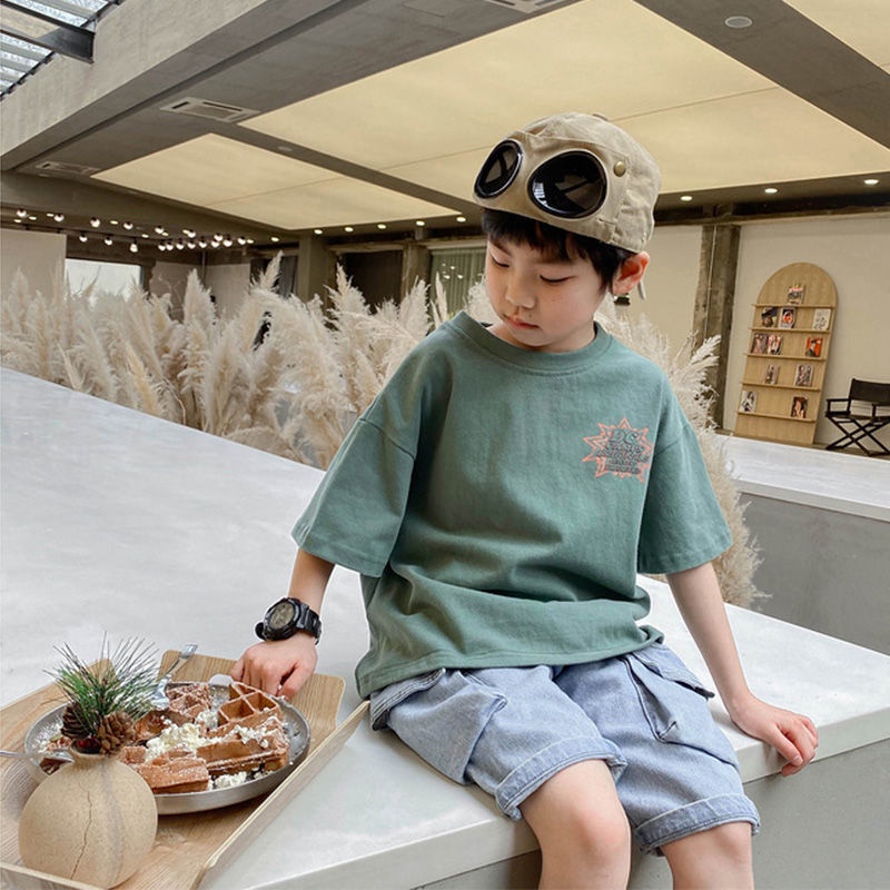 Áo Thun cotton Tay Ngắn Dáng Rộng Thấm Hút Mồ Hôi Thoáng Khí Thời Trang Cho Bé Trai Và Gái