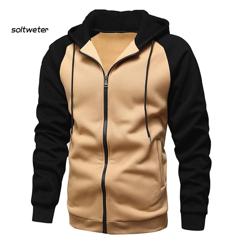 Áo Khoác Hoodie Mùa Thu Dáng Suông Tay Dài Có Dây Rút Giữ Ấm Màu Sắc Tương Phản Cho Nam