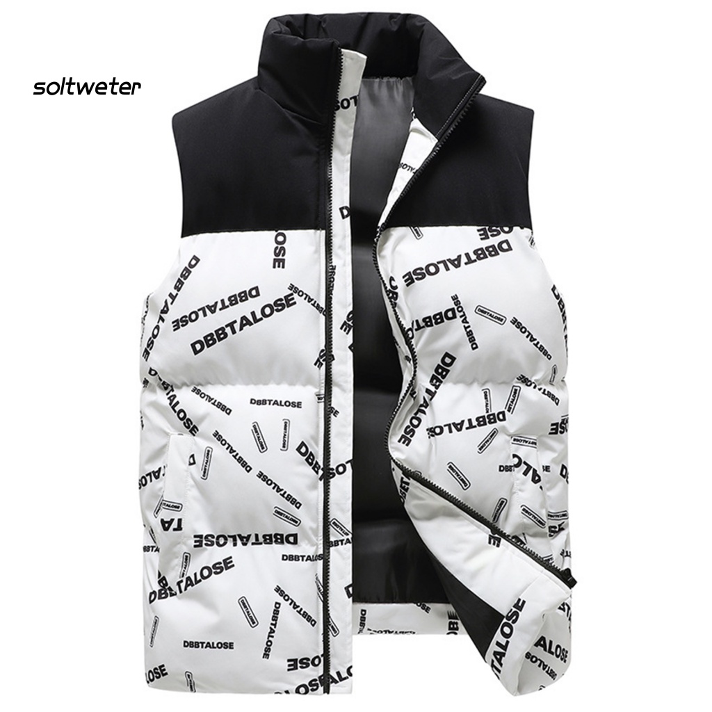 Áo Khoác Sát Nách Cổ Đứng Khóa Kéo Có Đệm Cotton In Chữ Thời Trang Thu Đông Cho Nam