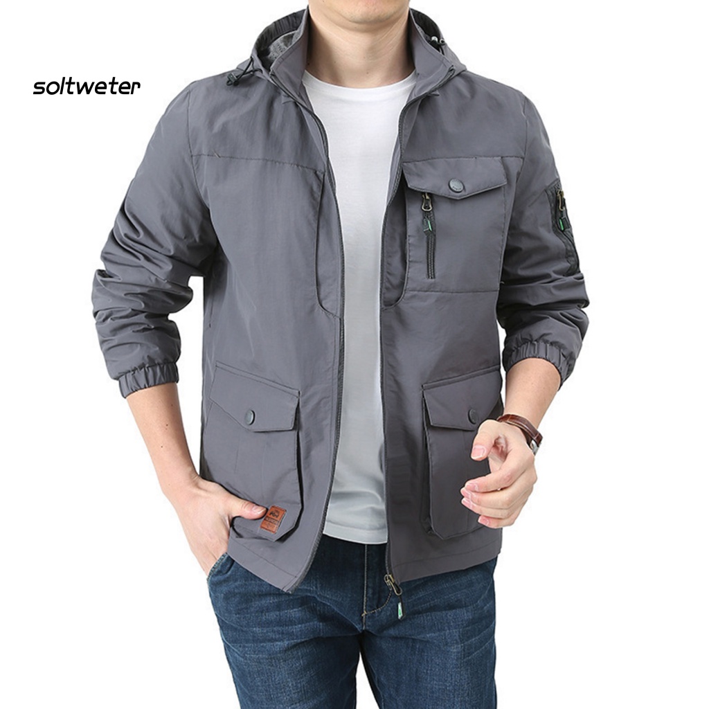 Áo Khoác Màu Trơn Mau Khô Có Khóa Kéo Có Nón Trùm Đầu Màu Sắc Trơn Dành Cho Nam