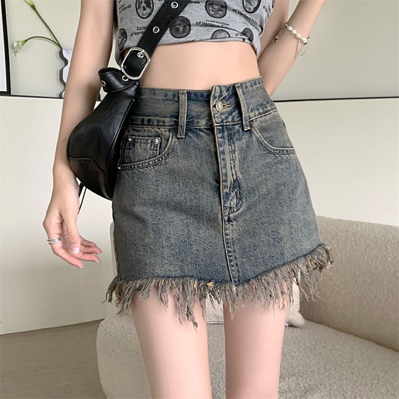 Váy Denim Gyaru Ngắn Mini Phù Hợp Dạo Phố, Phong Cách Hàn Quốc Thời Trang