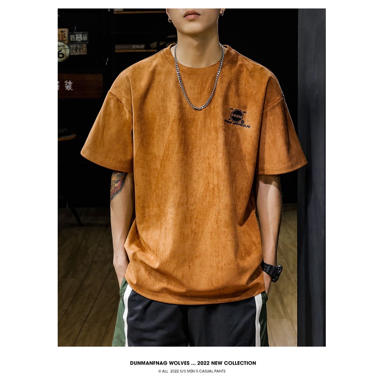 Áo Thun Da Lộn Tay Lỡ Dáng Rộng Phong Cách Retro Mỹ Thời Trang Cho Nam Giới 250g