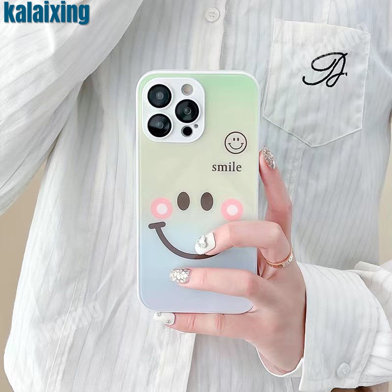 Ốp Điện Thoại Kính Cường Lực Cứng Hình Mặt Cười Màu Gradient Cho iPhone 14 Pro Max 13 12 Pro Max 11 Pro Max