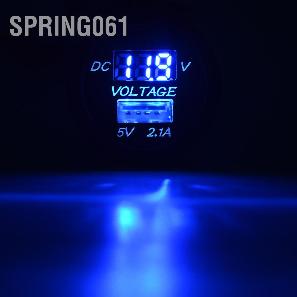 Spring061 Cổng USB Bộ sạc ô tô Hiển thị điện áp Vôn kế Nguồn xe IP66 Chống nước 2.1A