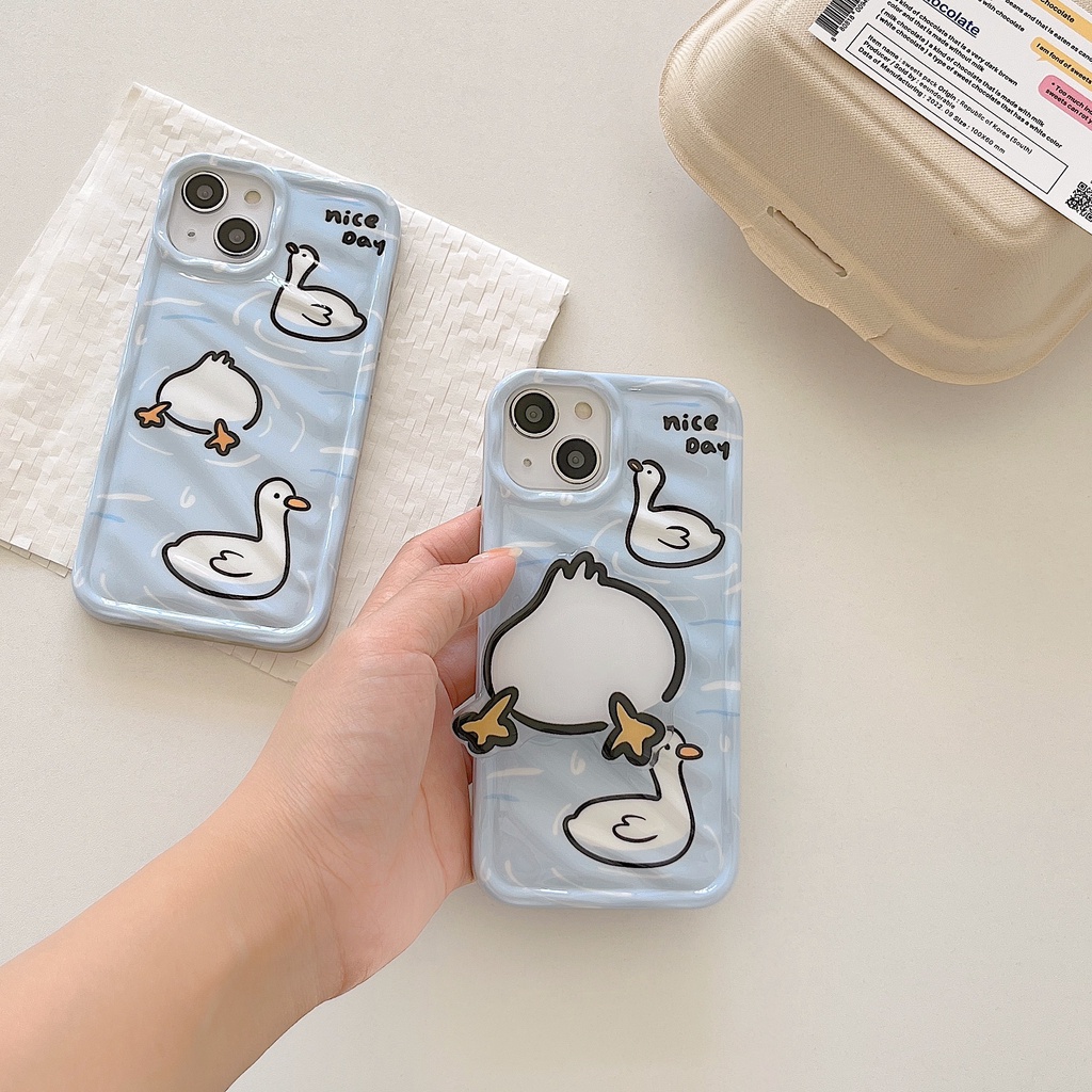 Ốp Điện Thoại Nhựa PC Cứng Hình Vịt Lặn Biển Màu Trong Suốt Gắn Giá Đỡ iPhone 11 13 12 14 Pro Max