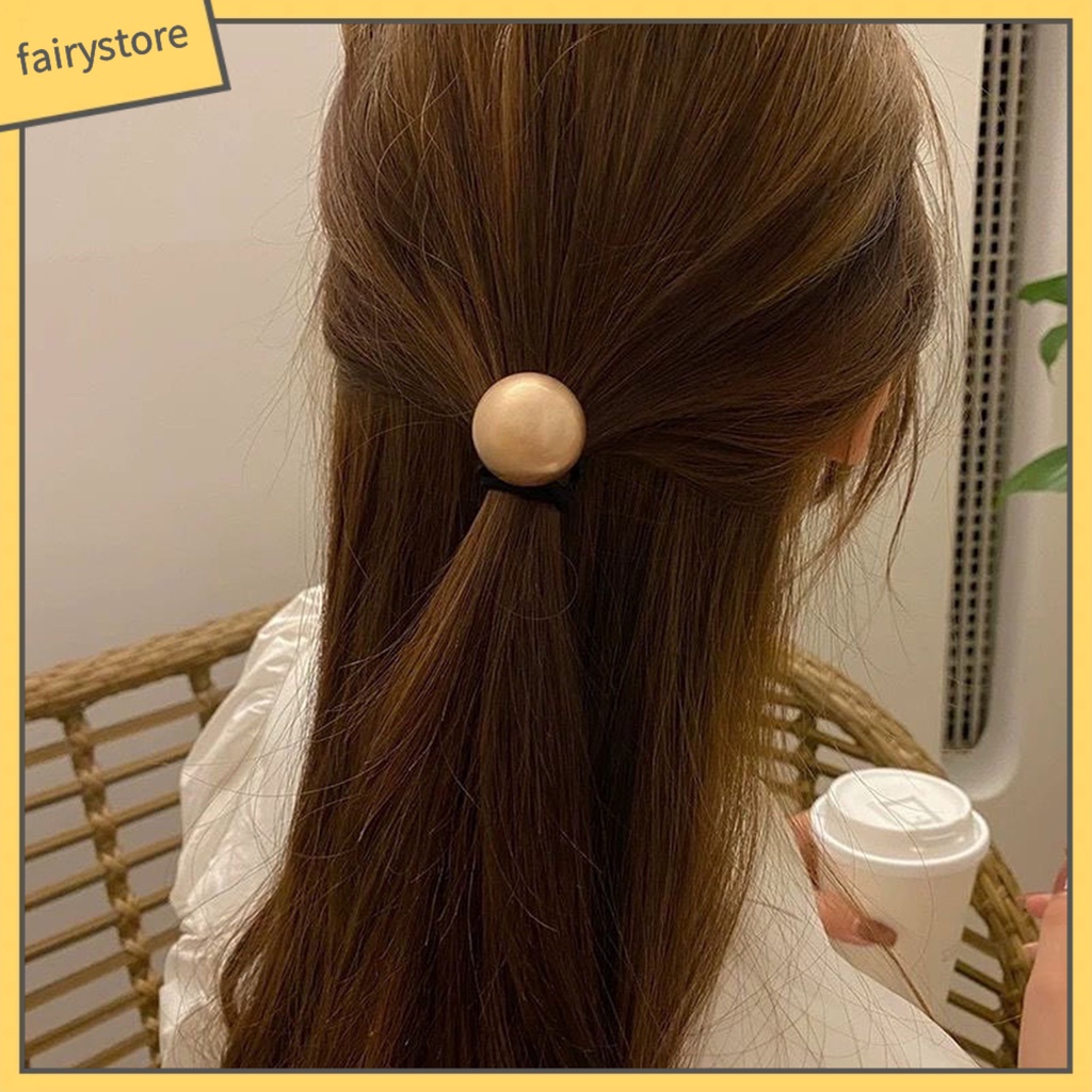 Dây Cột Tóc Đuôi Ngựa Co Giãn Đính Bóng Kim Loại Phong Cách Hàn Quốc Vintage Cho Nữ