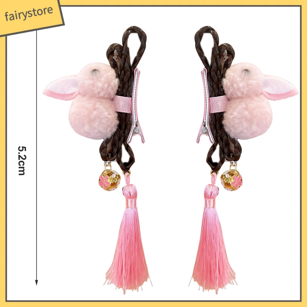 1 Cặp Kẹp Tóc Đính Tua Rua Thiết Kế Hình Thỏ Màu Sắc Dễ Thương Phong Cách Trung Hoa Cho Bé Gái