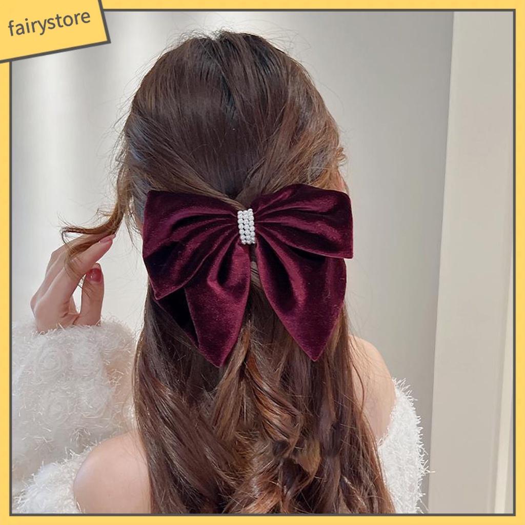 Kẹp Tóc Hình Nơ Đính Ngọc Trai Giả Hai Lớp Chống Trượt Xinh Xắn