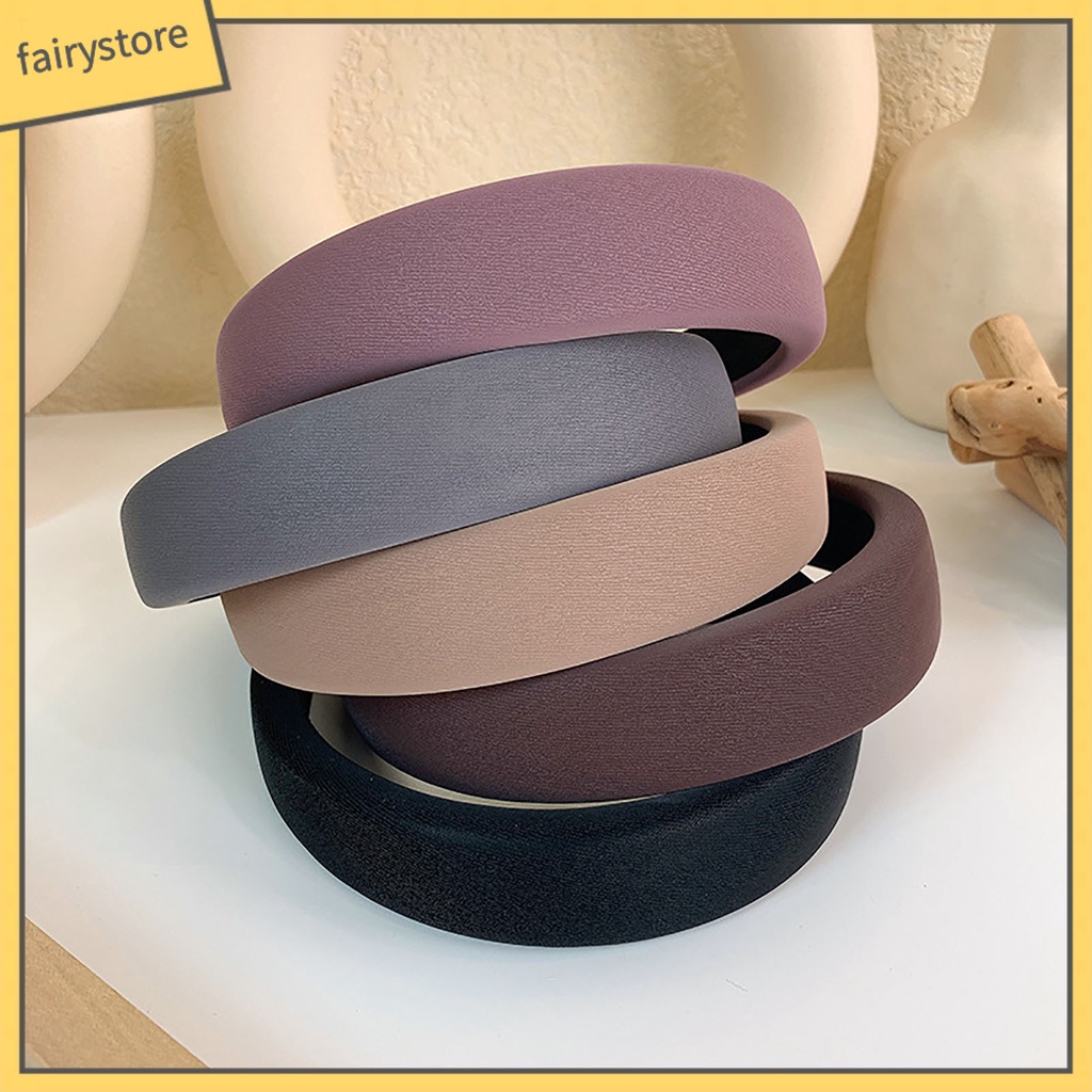 Băng Đô Cài Tóc Bản Rộng Bằng Xốp Ổn Định Màu Sắc Trơn Co Giãn