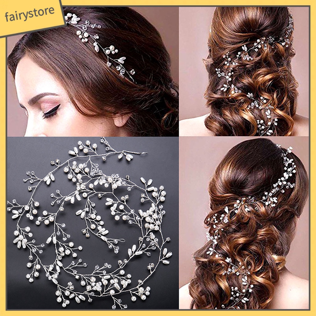 Tóc Giả Đính Ngọc Trai Lấp Lánh Đa Năng Thanh Lịch Cho Cô Dâu