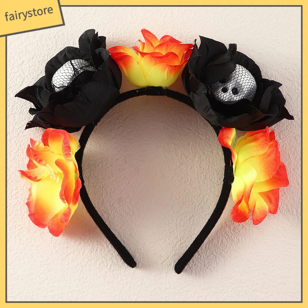 Băng Đô Cài Tóc Hình Đầu Lâu Bằng Mút Màu Đen Phong Cách Halloween