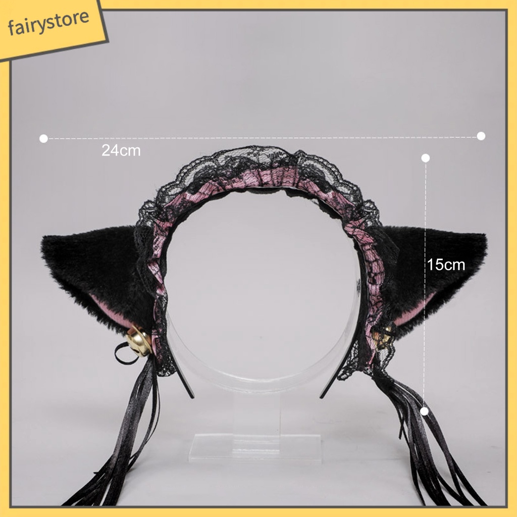 Băng Đô Tai Mèo Phối Ren Tua Rua Phong Cách Gothic Lolita Cho Nữ