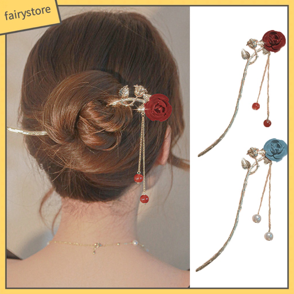 Trâm Cài Tóc Đính Hạt Và Tua Rua Chống Trượt Trang Trí Hoa Hồng Dễ Thương Dành Cho Bạn Nữ