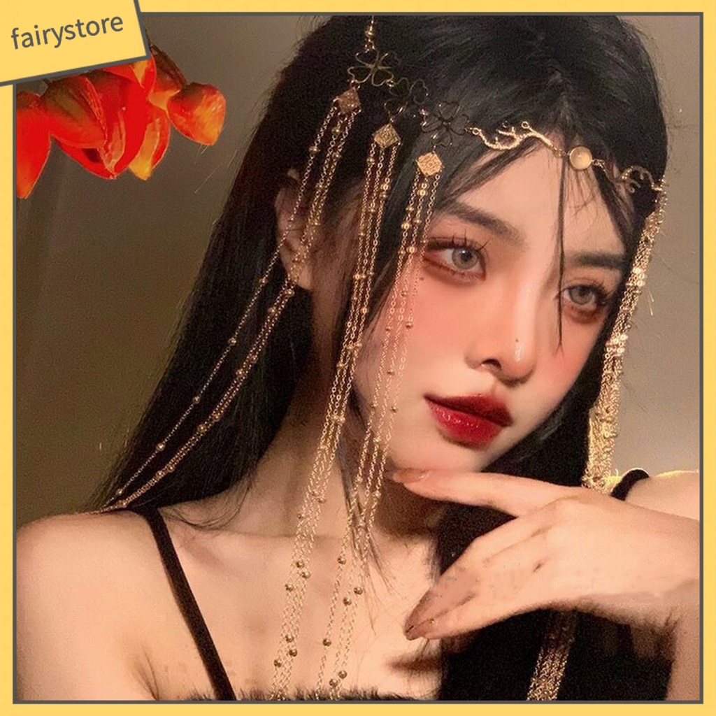 [FRO] Cài Tóc Đính Đá Hình Giọt Nước Phối Tua Rua Dài Phong Cách Vintage Cho Cô Dâu