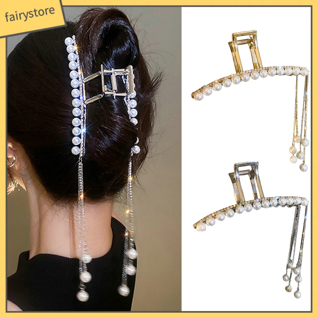 [FRO] Kẹp Tóc Móng Vuốt Thiết Kế Ngọc Trai Giả Lấp Lánh Không Trượt Có Hiệu Ứng Visual Effect Với Tua Rua Trang Trí Tất Cả Phù Hợp Với Phụ Nữ