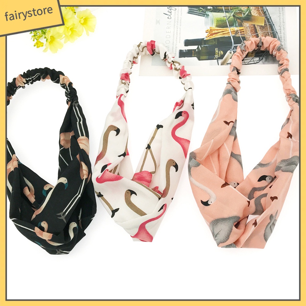 Băng Đô Cài Tóc Co Giãn Hình Chim Hồng Hạc Cho Nữ