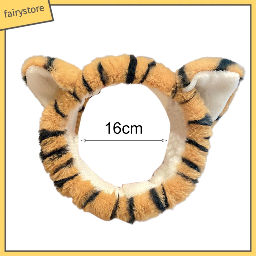 Băng Đô Cài Tóc Rửa Mặt Co Giãn Tốt In Họa Tiết Tai Hổ Hoạt Hình Cho Nữ