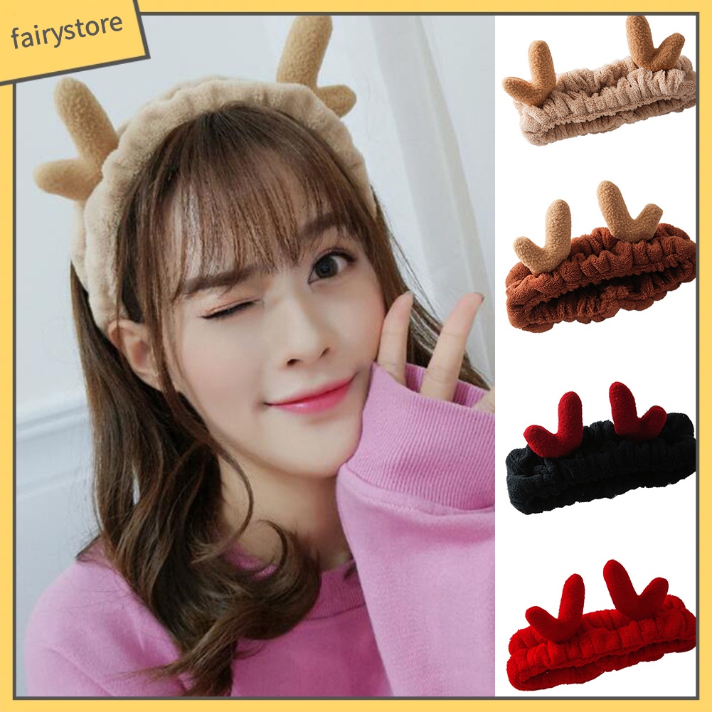 Băng Đô Cài Tóc Hình Sừng Hươu Bằng Cotton Co Giãn Cho Nữ