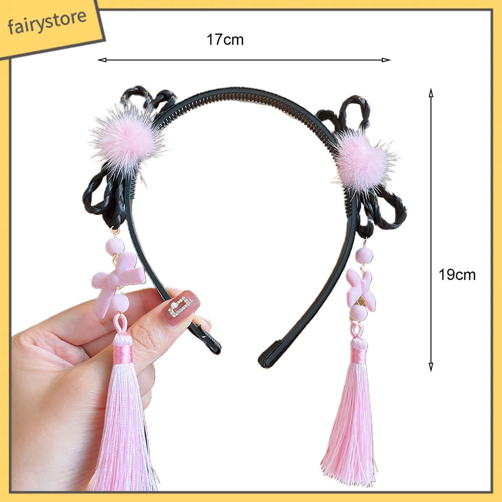 Băng Đô Nơ Đính Ngọc Trai Co Giãn Phối Bóng Lông Tua Rua Phong Cách Trung Hoa Mừng Năm Mới Cho Bé Gái