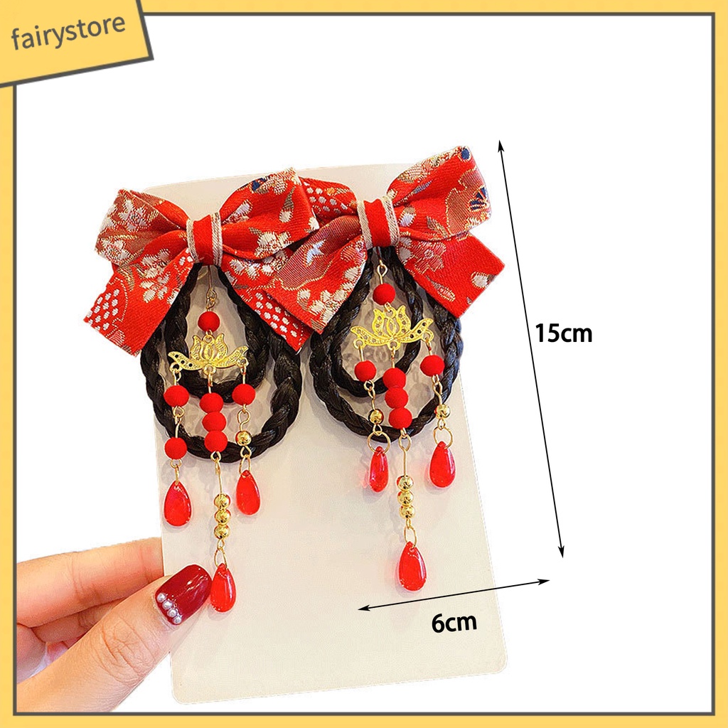 1 Cặp Kẹp Tóc Giả Đính Nơ Tua Rua Phong Cách Trung Hoa Ngọt Ngào Cho Bé Gái