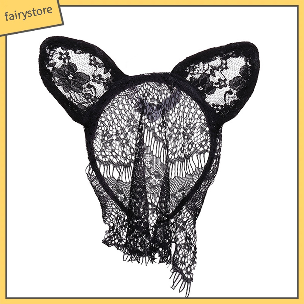 Băng Đô Cài Tóc Hình Tai Mèo Phối Ren Thời Trang Cho Nữ