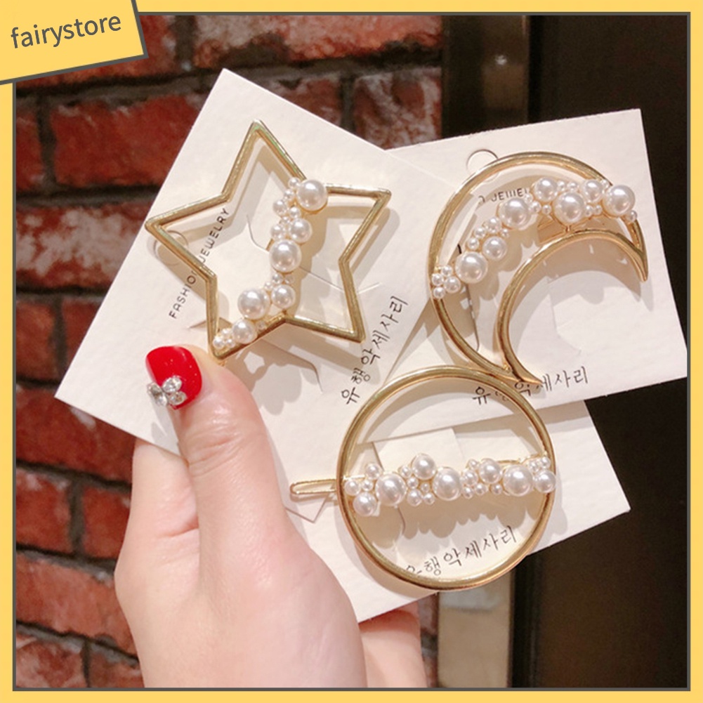Kẹp TóC HìNh Ngôi Sao / MặT Trăng ĐíNh NgọC Trai Giả ThờI Trang Cho Nữ