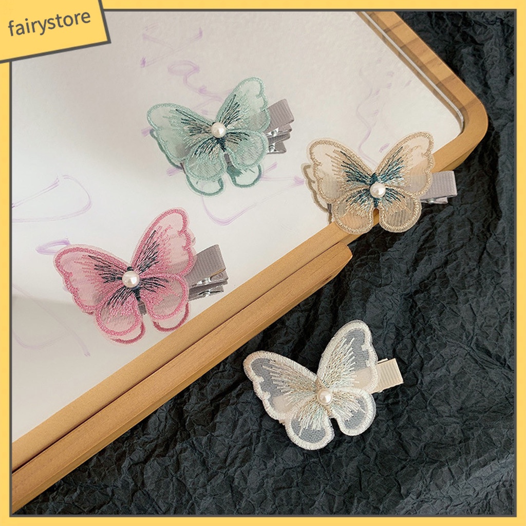 Set 10 Kẹp Tóc Vải Ren Thêu Hình Bướm 3D Ngọt Ngào