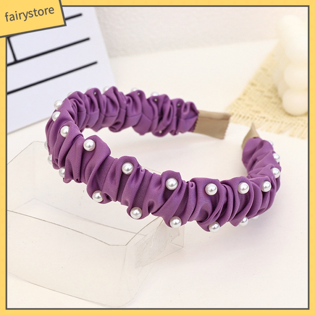 Băng Đô Bản Rộng Đính Ngọc Trai Nhân Tạo Chống Trượt Cho Nữ