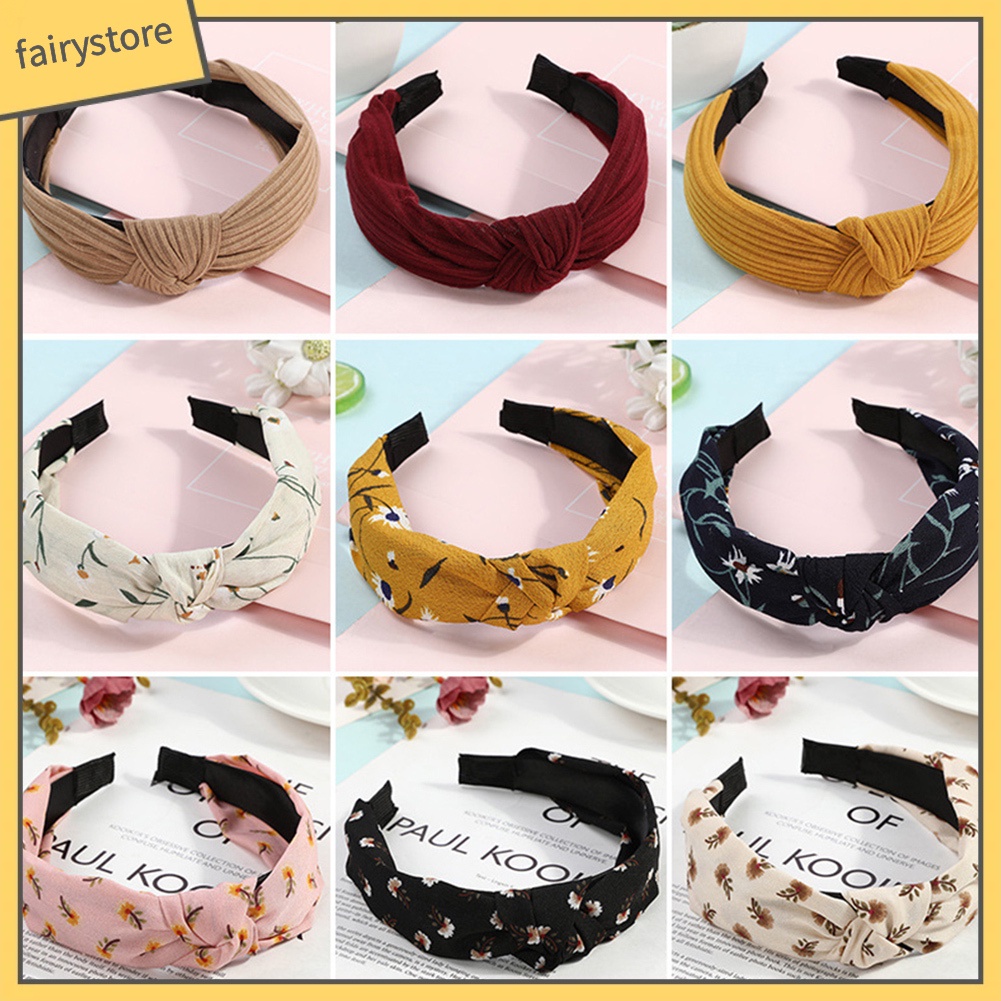 Băng Đô Cài Tóc Bản Rộng Thắt Nút Chéo Handmade Ngọt Ngào Cho Nữ