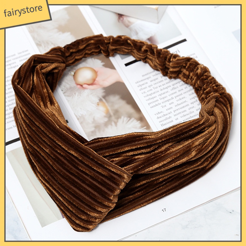 Băng Đô Nhung Thắt Nút Chéo Màu Trơn Dùng Rửa Mặt Trang Điểm Cho Nữ