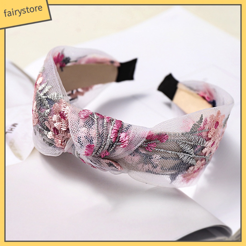 Cài Tóc Thắt Nút Phối Lưới Thêu Hoa Phong Cách Vintage Cho Nữ