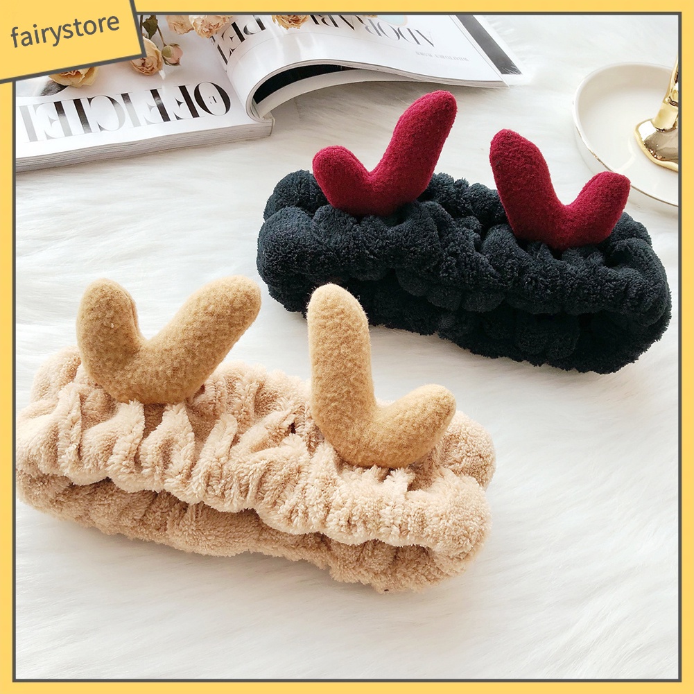 Băng Đô Rửa Mặt / Trang Điểm Co Giãn Mềm Mại Hình Sừng Hươu Dễ Thương Cho Nữ