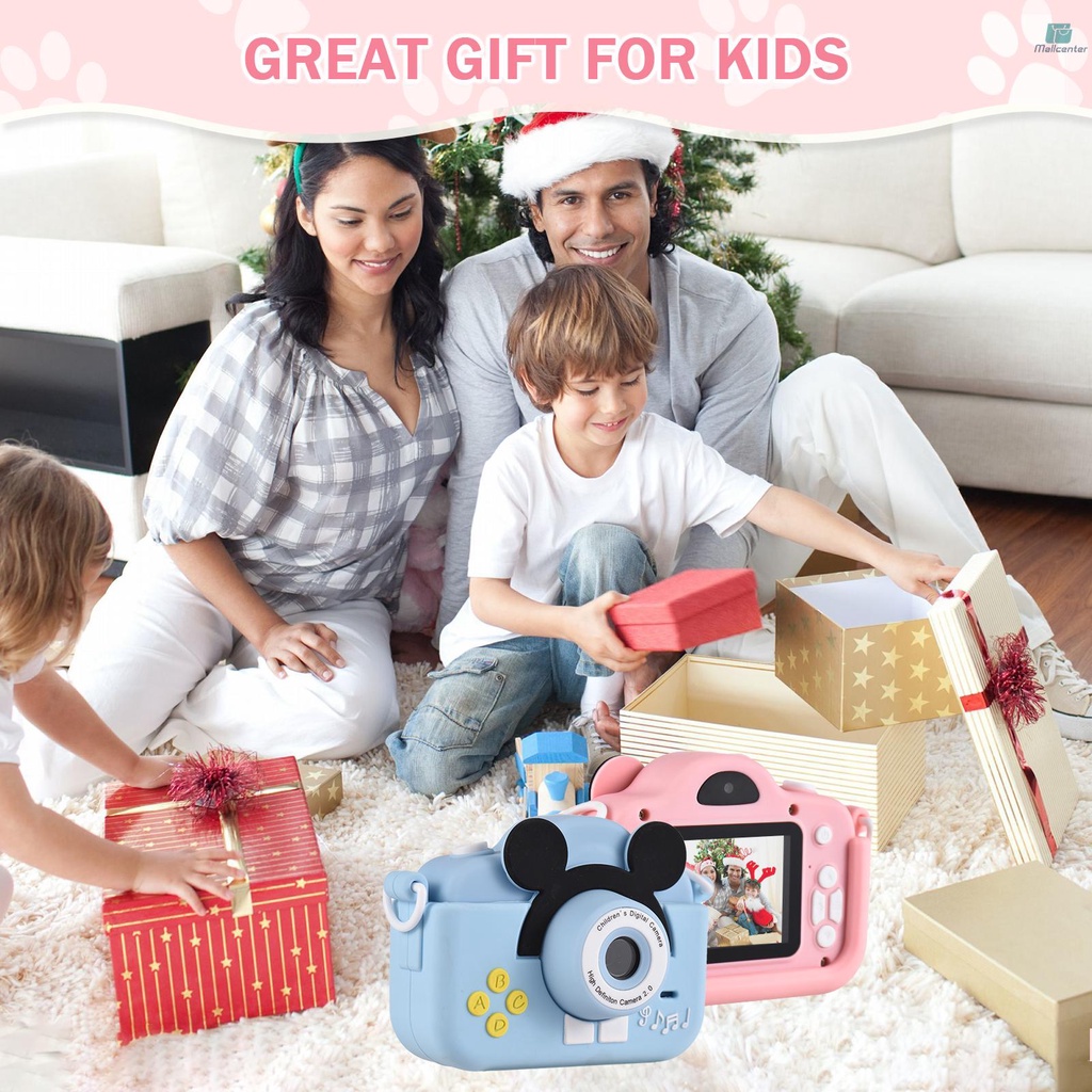 Mini Cartoon Kids Digital Camera 1080P Digital Video Camera for Kids Dual Lens 2.0 Inch IPS Screen 4X Zoom Built-in Battery Cute Photo Frames Interesting Games with Neck Strap Birthday Christmas Gift