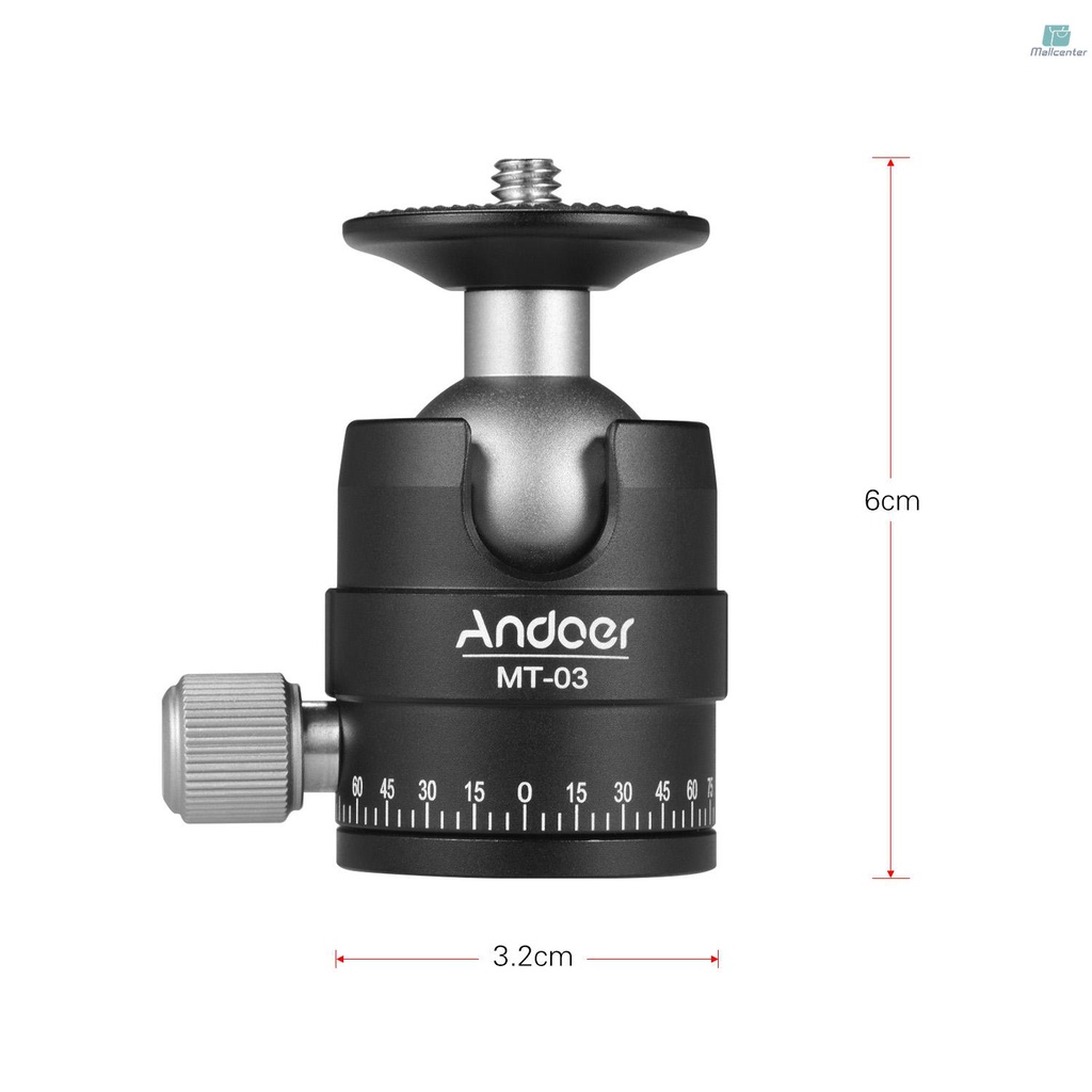 Andoer MT-03 Mini Ball Head DSLR ILDC Camera Tripod Monopd Mount Quick Release Aluminum Alloy Ballhead with U-Shaped Notch Max. Load Capacity 5KG / 11LB Photographing Accessories