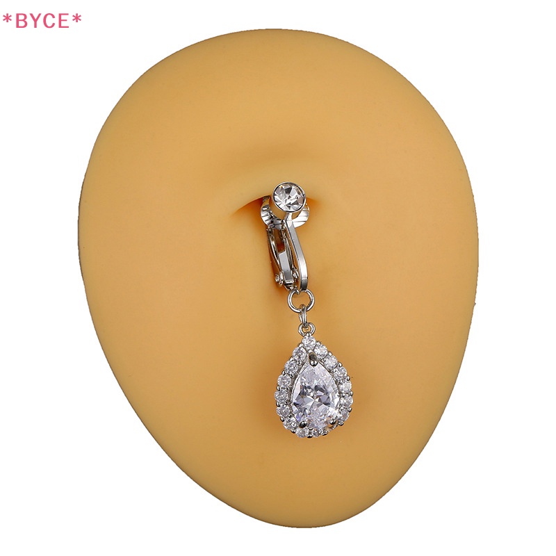 Khuyên Rốn Bằng Đồng Đính Đá Zircon Hình Giọt Nước Không Cần Đục Lỗ Mới