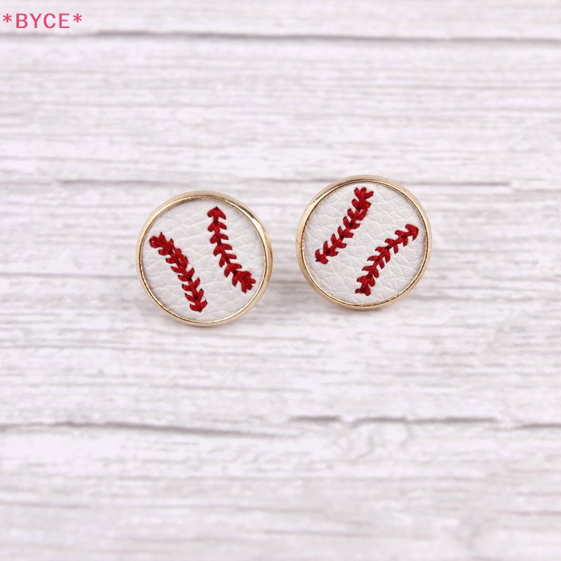 Khuyên Tai Bóng Chày Tròn Mini Bằng Da Thêu Họa Tiết Thời Trang Cho Nữ Mới