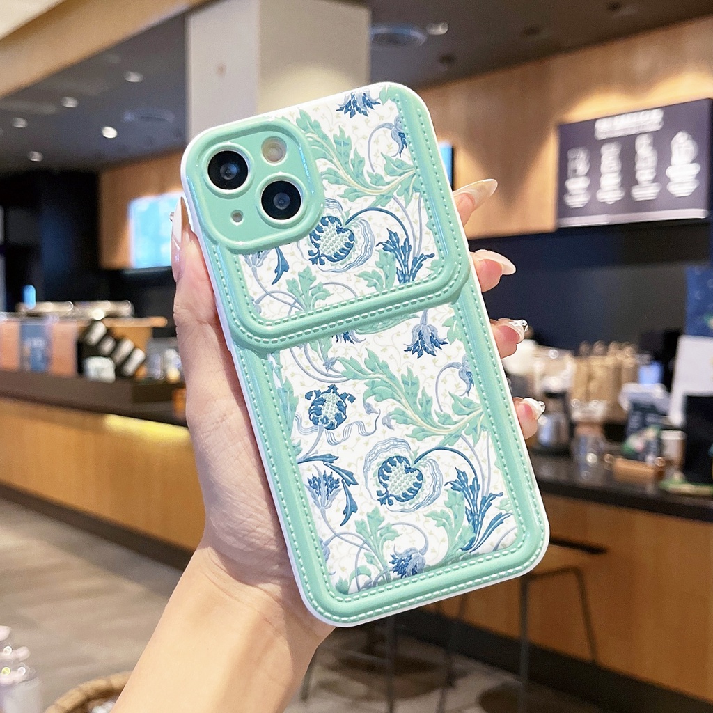 Ốp Điện Thoại TPU Silicon Mềm Chống Sốc In Họa Tiết Hoa Có Ngăn Đựng Thẻ Bảo Vệ Ống Kính Máy Ảnh Cho iPhone 14 13 12 11 PRO MAX